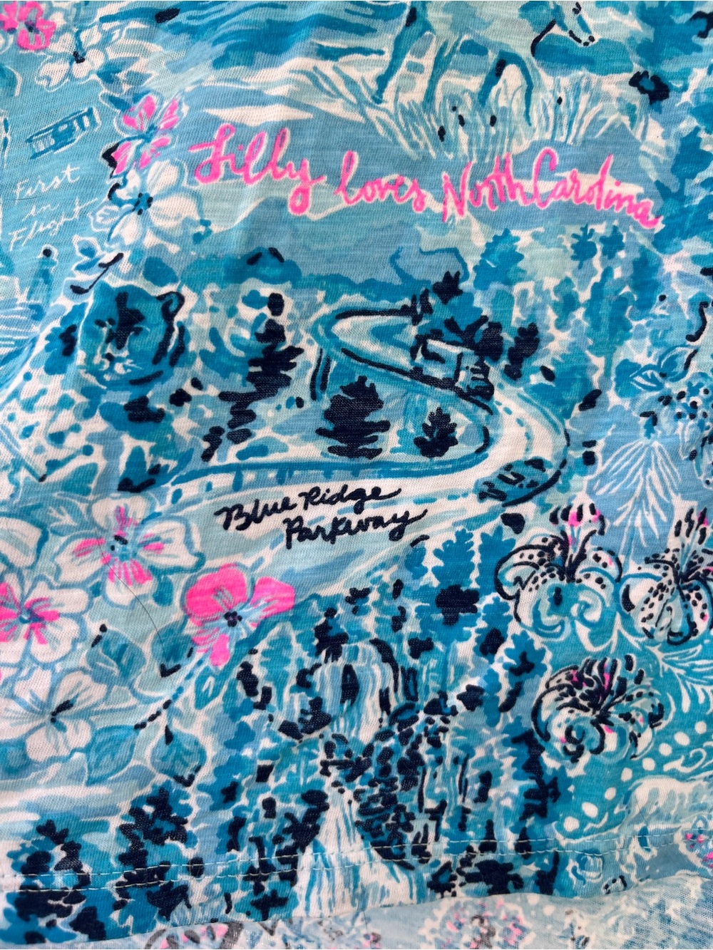 Lilly Pulitzer Etta V-Neck Top Blue Peri Lilly Loves North Carolina Sz XXL - Picture 4 of 10